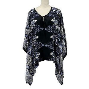 Karen Kane Silk Scarf Print Flutter Kimono Blouse Top Keyhole Tie Front One Size